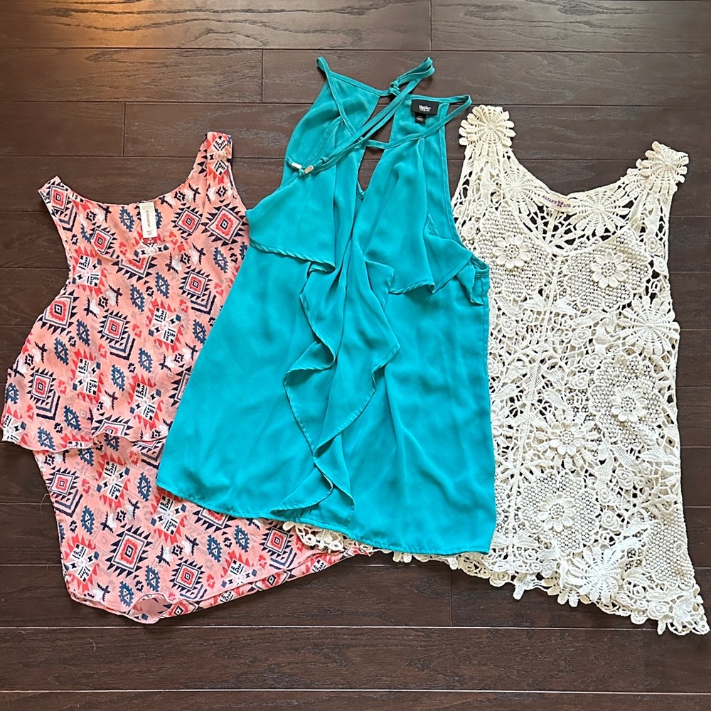 Bundle of Tank Tops in Pink, Teal, and Cream